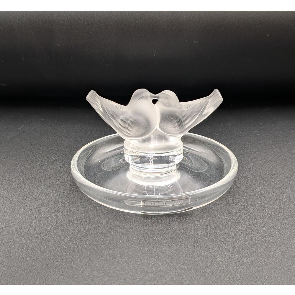 Lalique France Signed Crystal Trinket Ring Dish Deux Colombes Kissing Birds - Picture 2 of 5